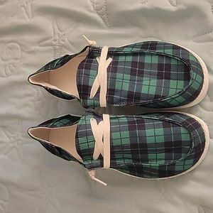 Green Plaid Slip On Sneakers
